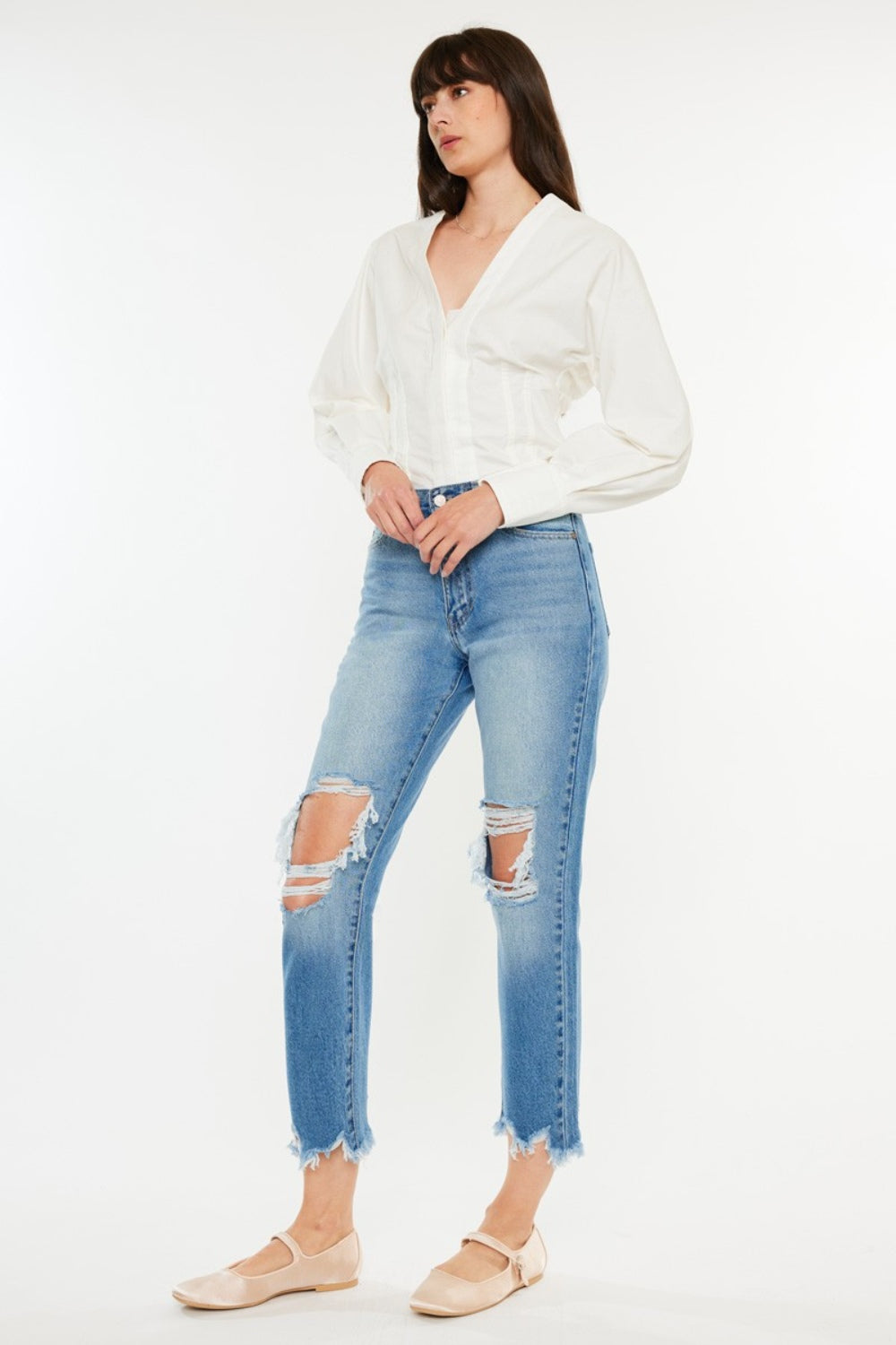 Kancan Distressed Frayed Hem Cropped Jeans